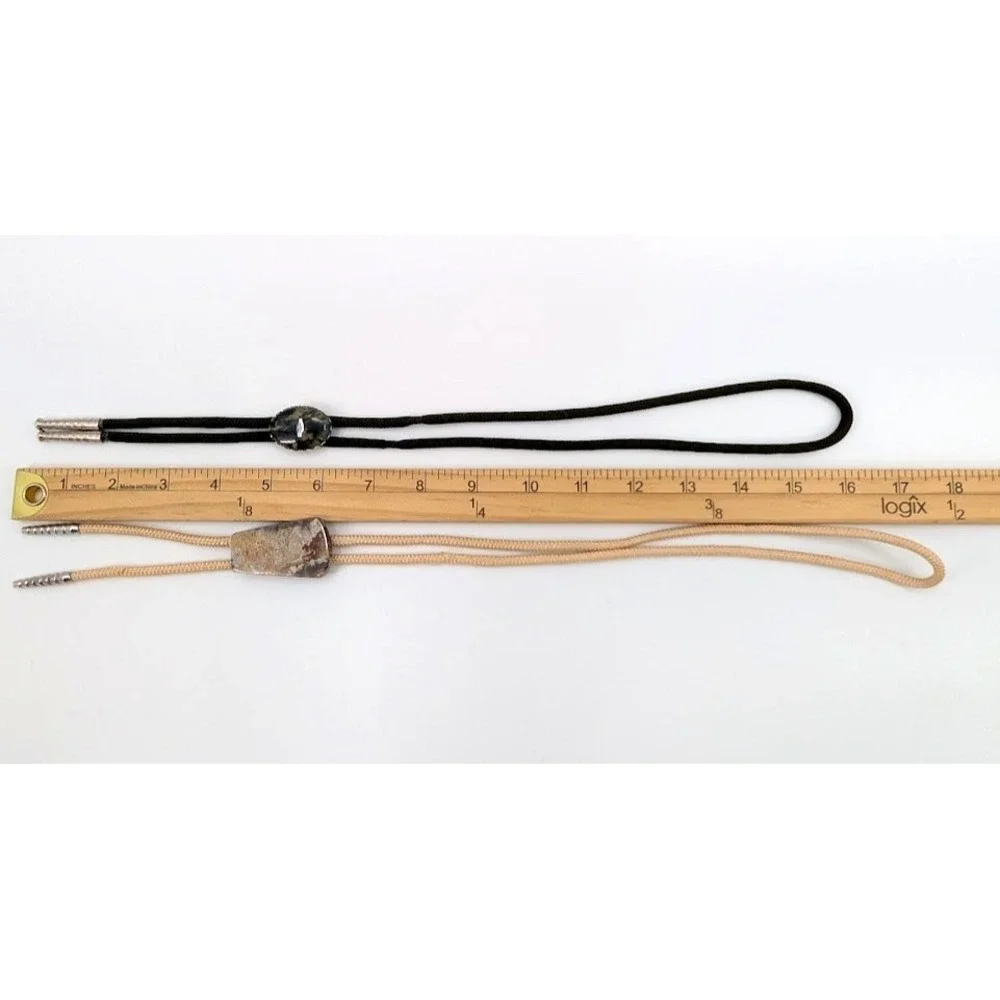 Lot of 2 Vintage Bolo Tie Green‎ and Tan Natural Stone Western Necktie Festival